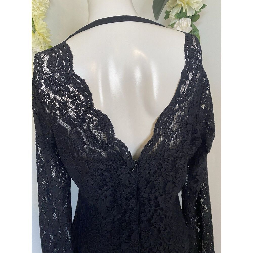 Express Scalloped Black Lace V Neck Mini Sheath Dress Large Party Cut Outs Vtg - Picture 13 of 16